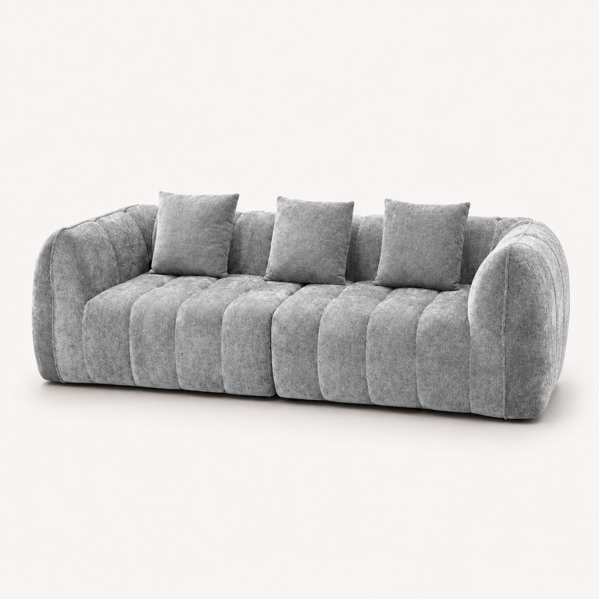 Canapé 3 places bubble en velours chenille gris clair