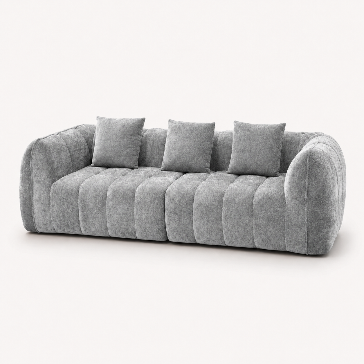 Canapé 3 places bubble en velours chenille gris clair