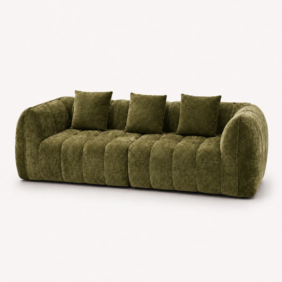 Canapé 3 places bubble en velours chenille vert kaki