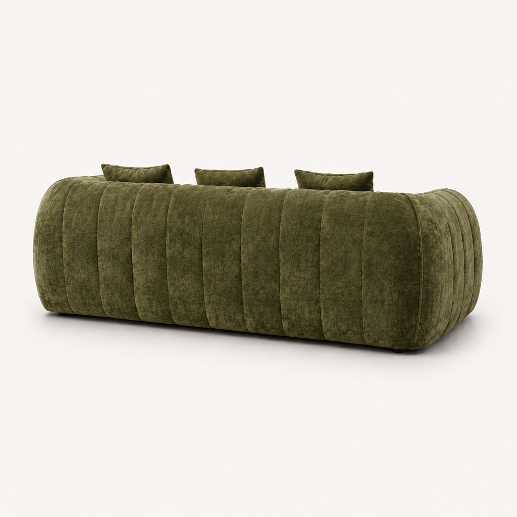 Canapé 3 places bubble en velours chenille vert kaki