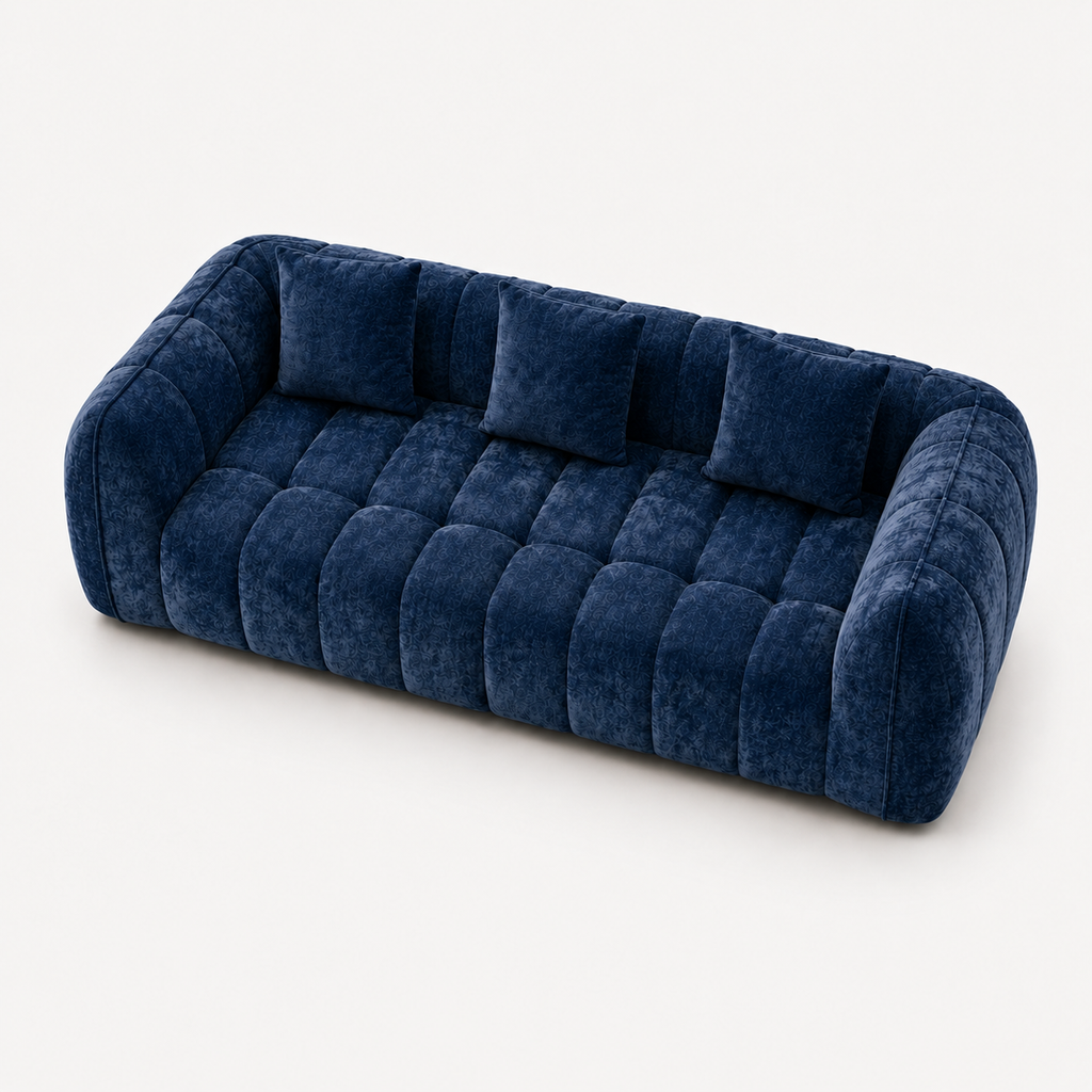 Canapé 3 places bubble en velours chenille bleu marine
