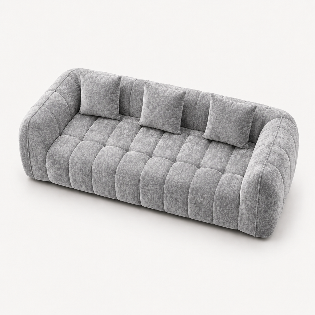 Canapé 3 places bubble en velours chenille gris clair