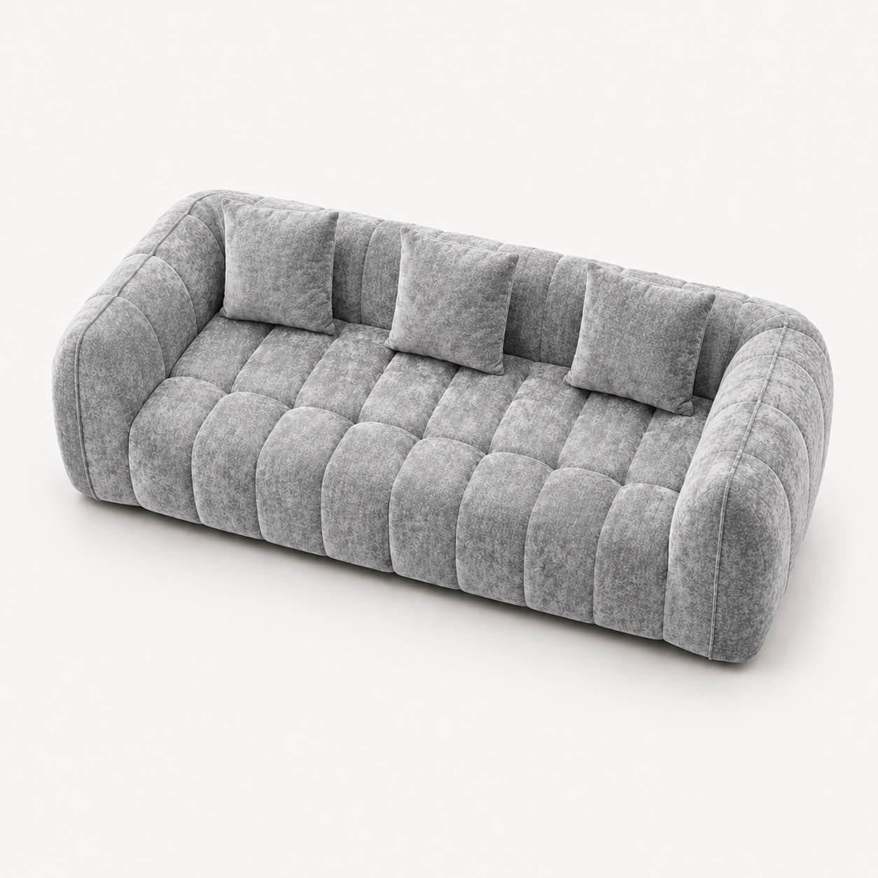 Canapé 3 places bubble en velours chenille gris clair