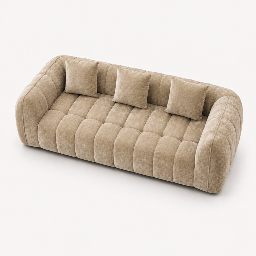 Canapé 3 places bubble en velours chenille beige