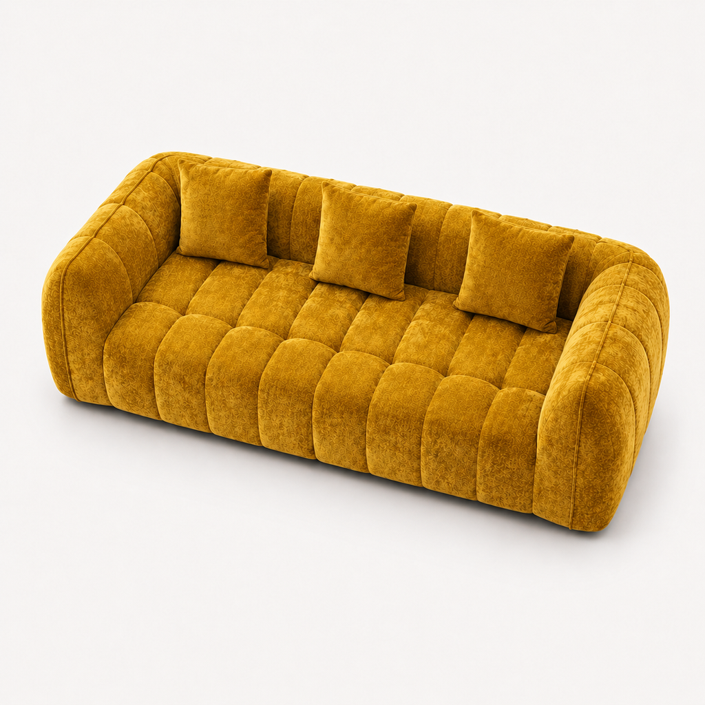 Canapé 3 places bubble en velours chenille jaune