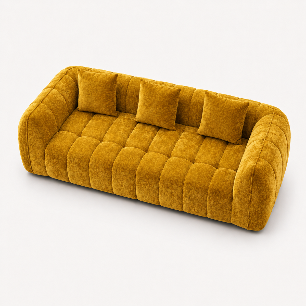 Canapé 3 places bubble en velours chenille jaune