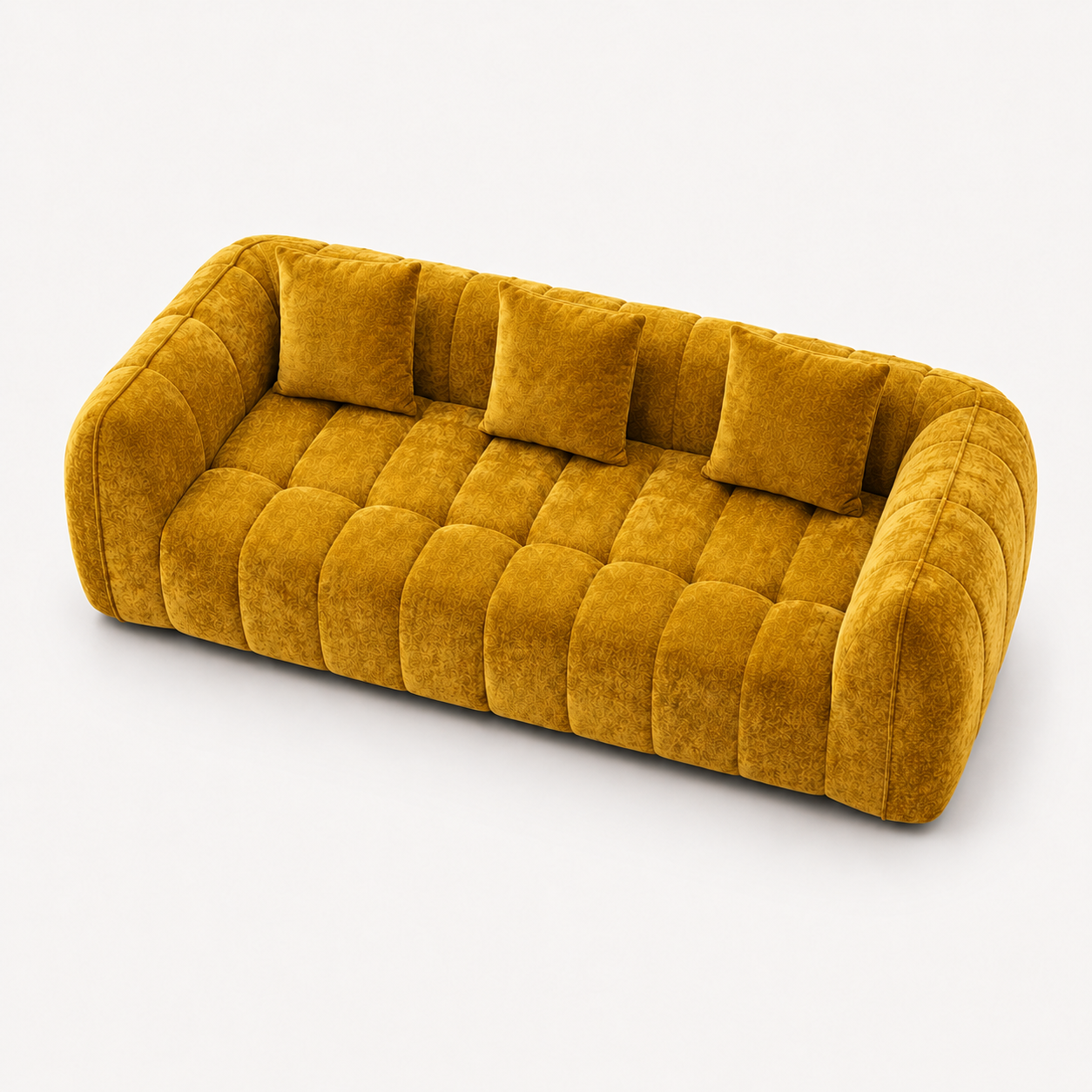 Canapé 3 places bubble en velours chenille jaune