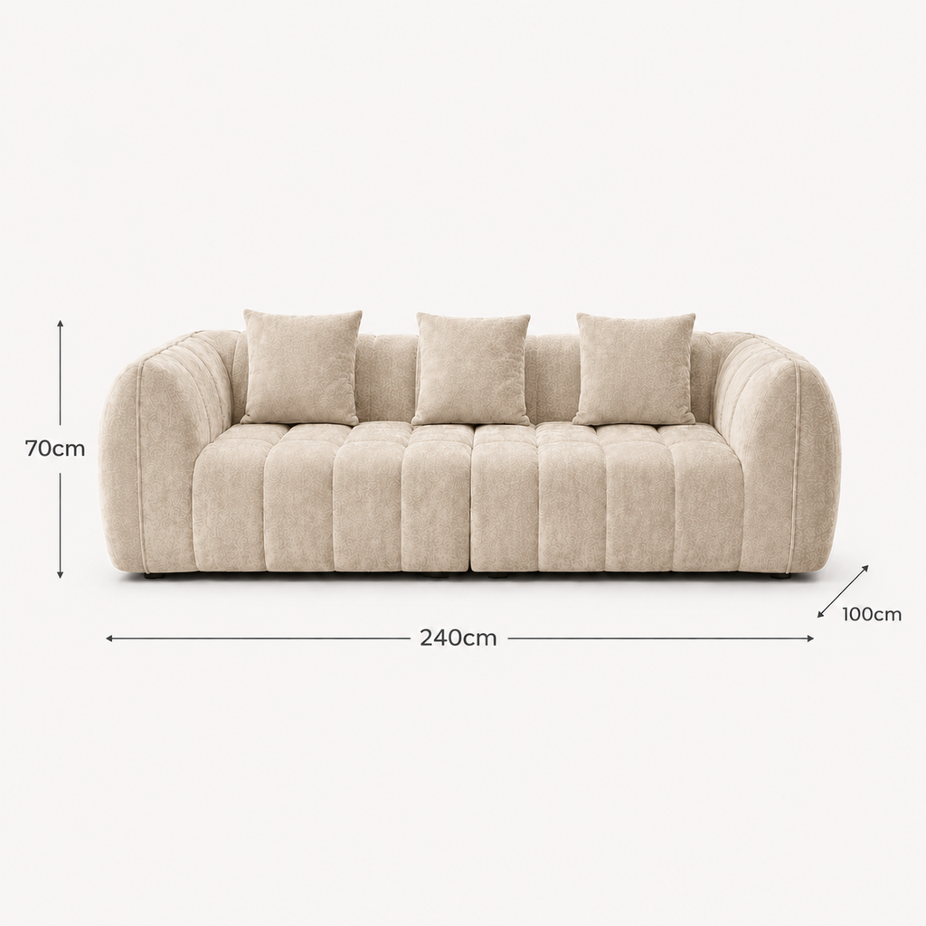 Canapé 3 places bubble en velours chenille beige