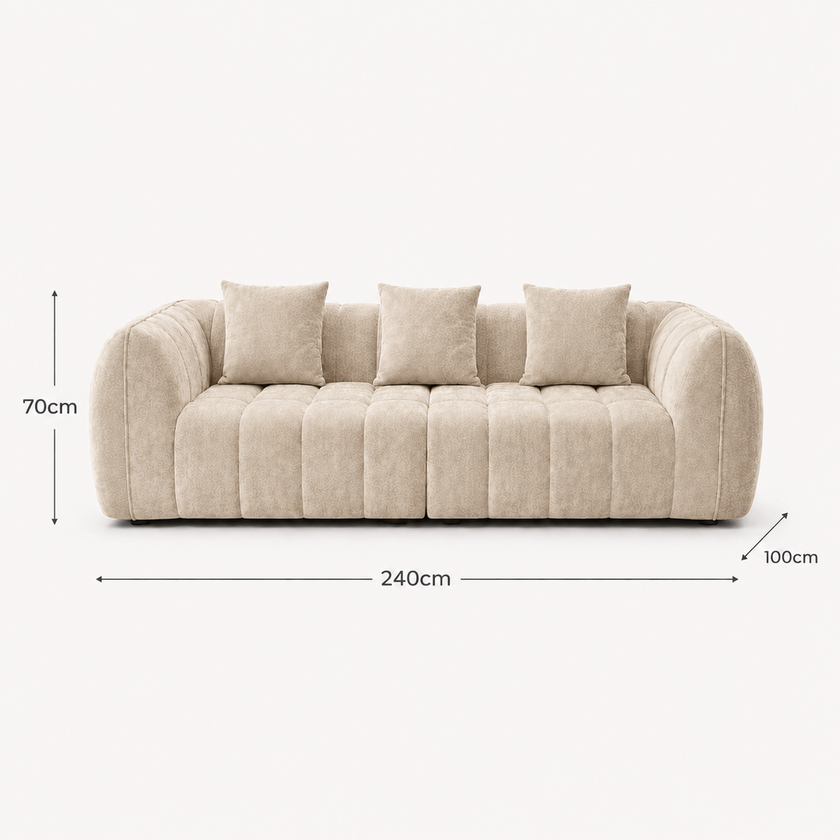 Canapé 3 places bubble en velours chenille beige