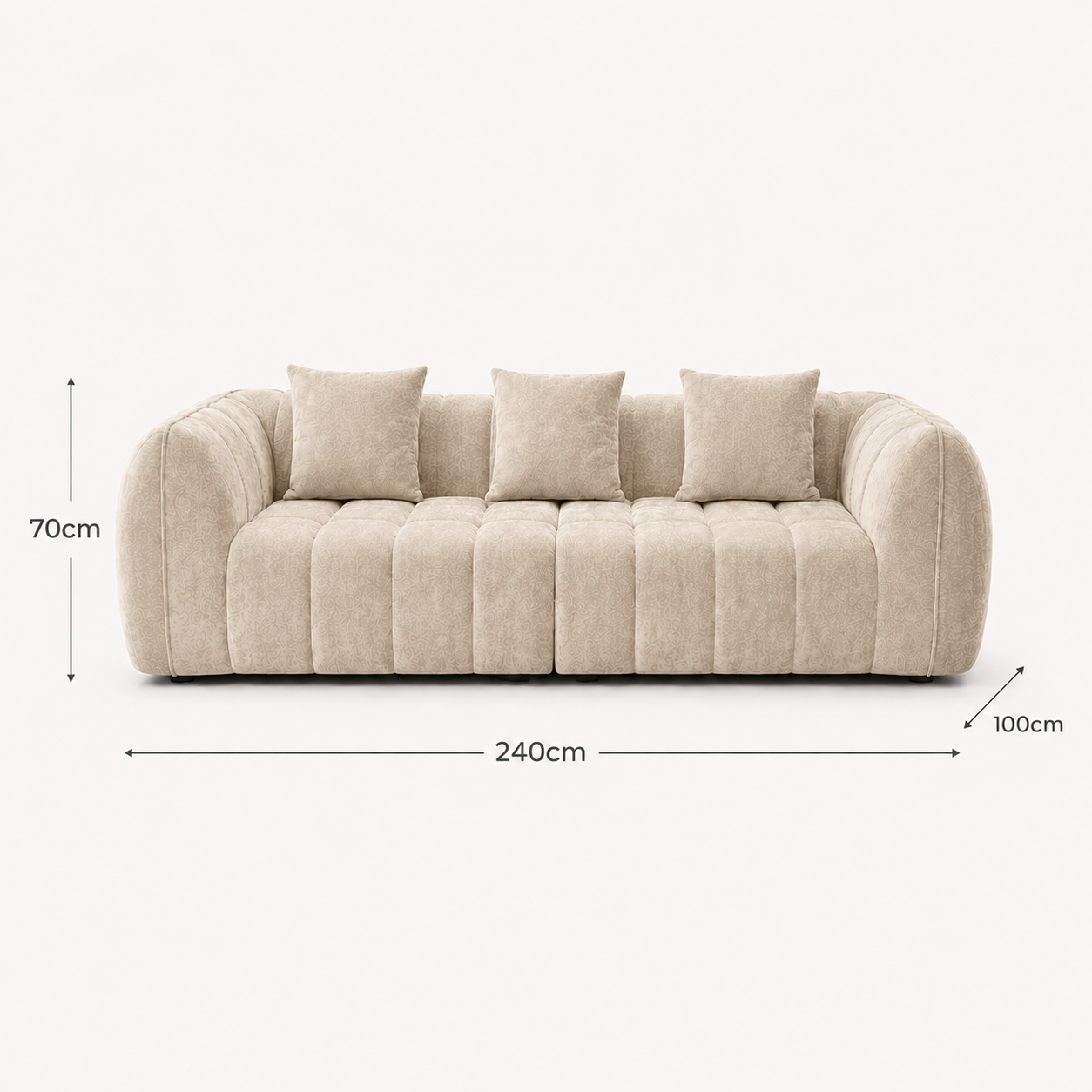 Canapé 3 places bubble en velours chenille beige