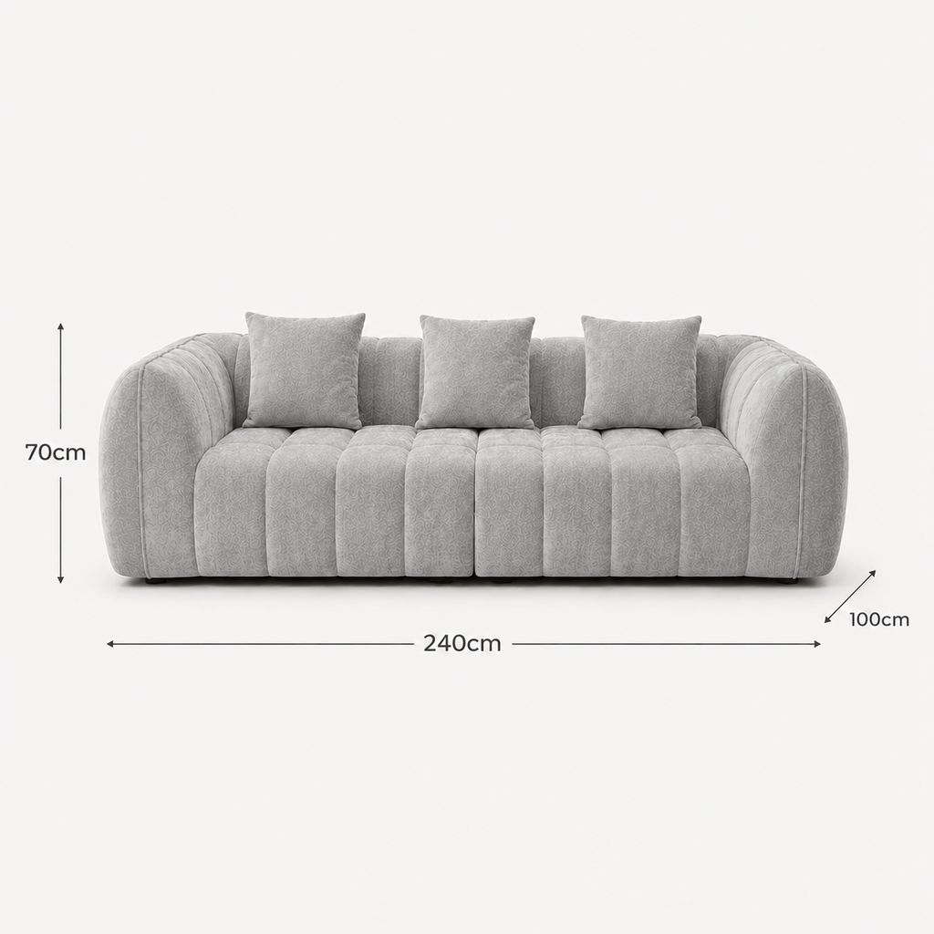 Canapé 3 places bubble en velours chenille gris clair