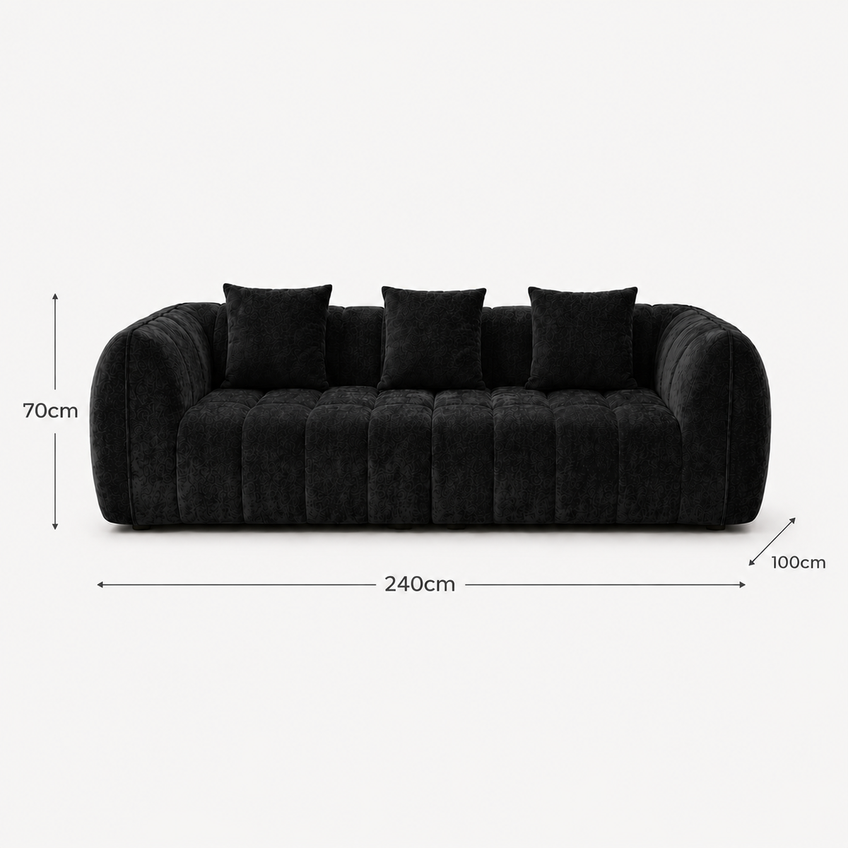 Canapé 3 places bubble en velours chenille noir