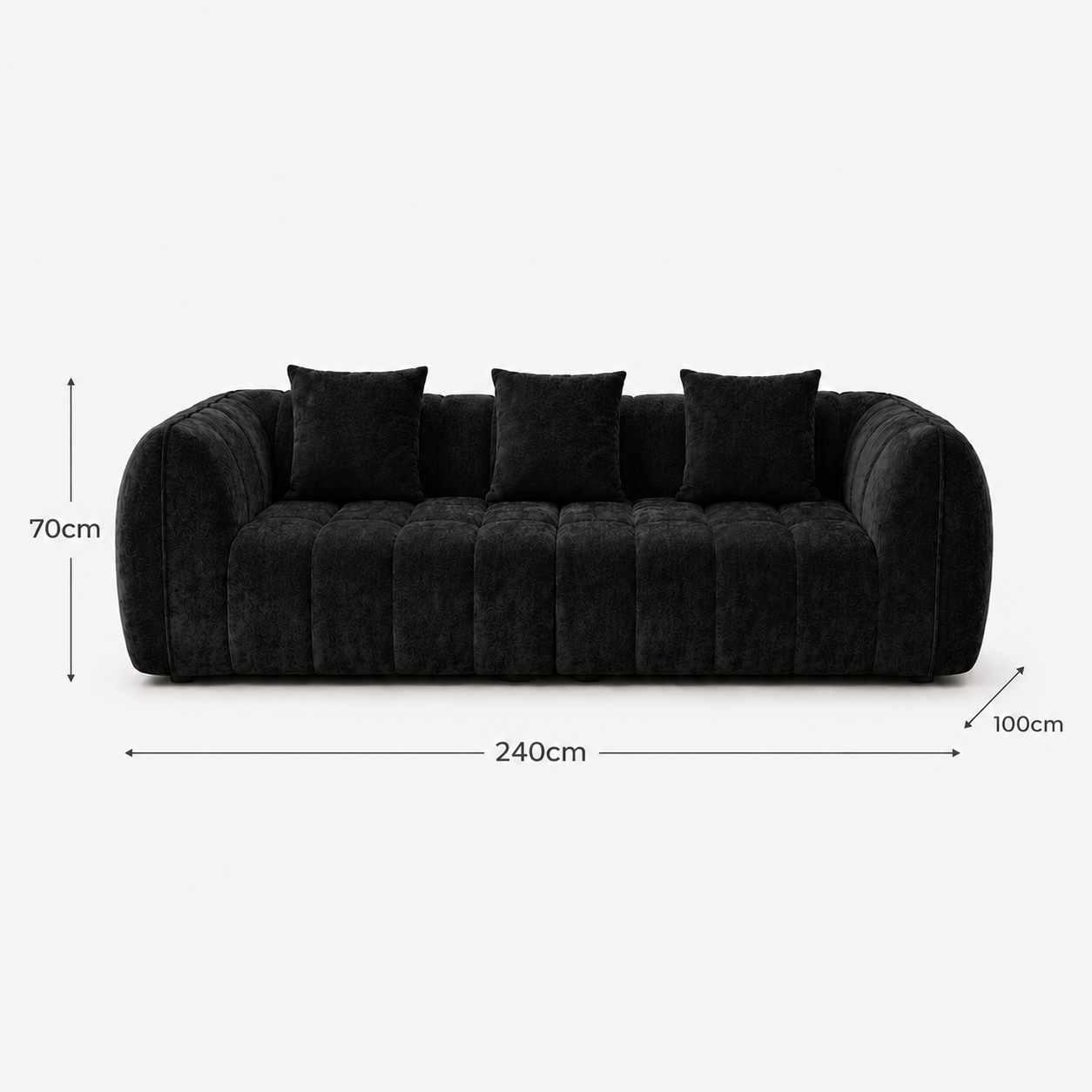 Canapé 3 places bubble en velours chenille noir