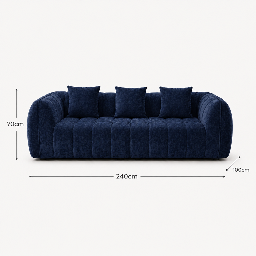 Canapé 3 places bubble en velours chenille bleu marine