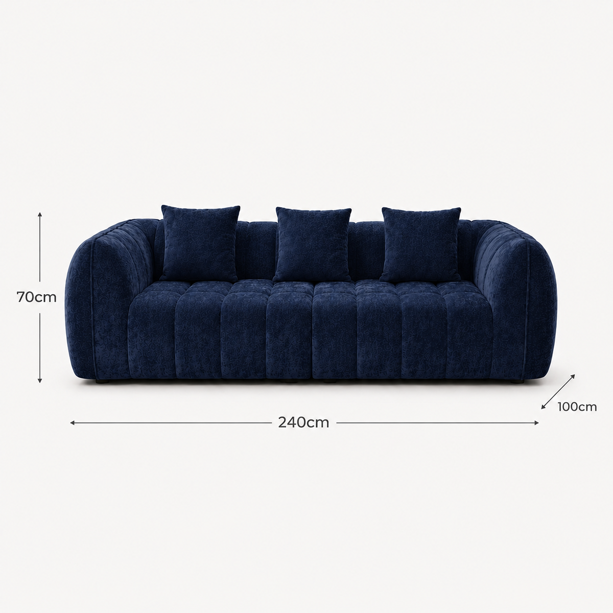 Canapé 3 places bubble en velours chenille bleu marine
