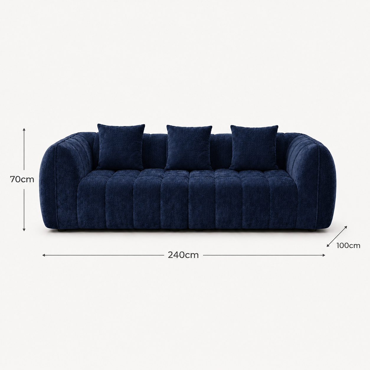 Canapé 3 places bubble en velours chenille bleu marine