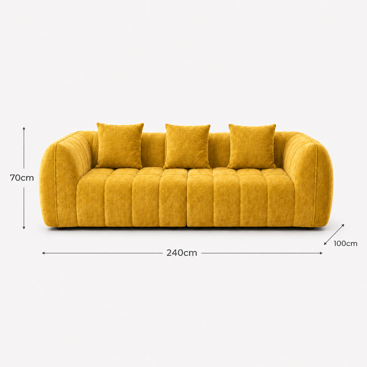 Canapé 3 places bubble en velours chenille jaune