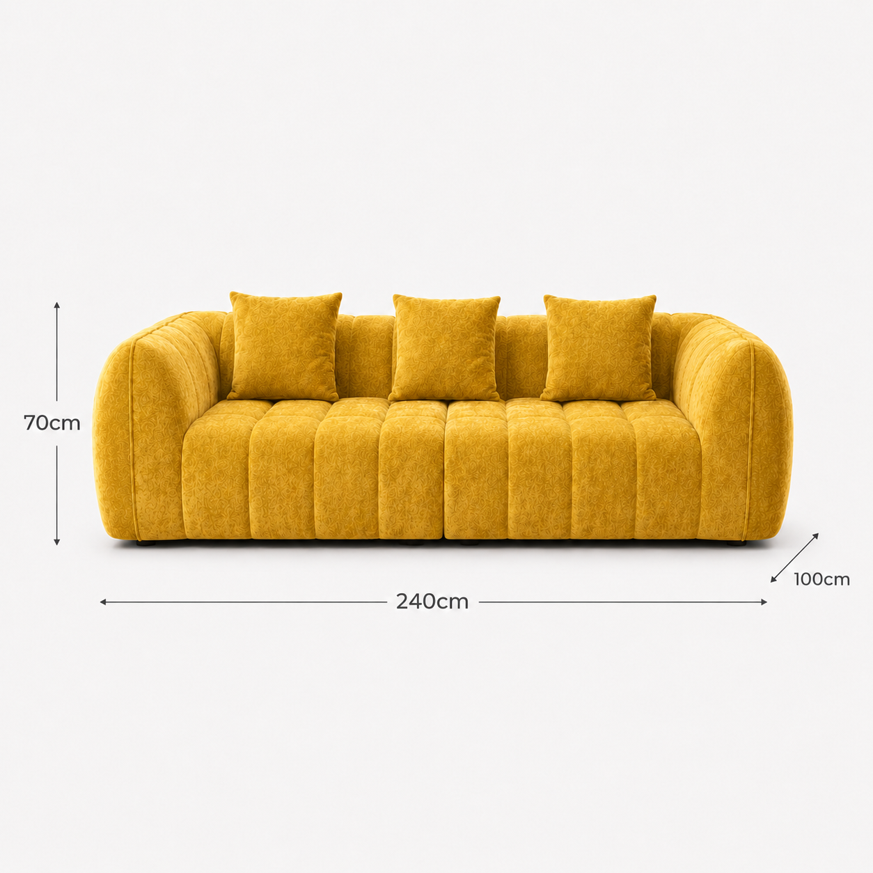 Canapé 3 places bubble en velours chenille jaune