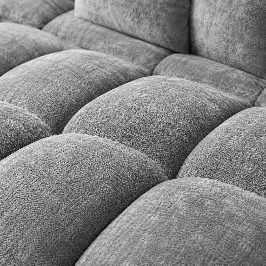 Canapé 3 places bubble en velours chenille gris clair