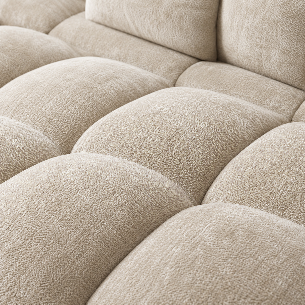Canapé 3 places bubble en velours chenille beige