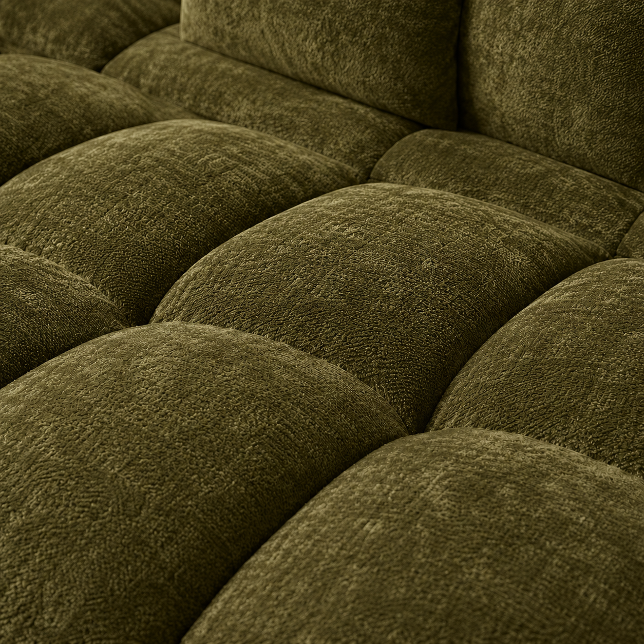 Canapé 3 places bubble en velours chenille vert kaki