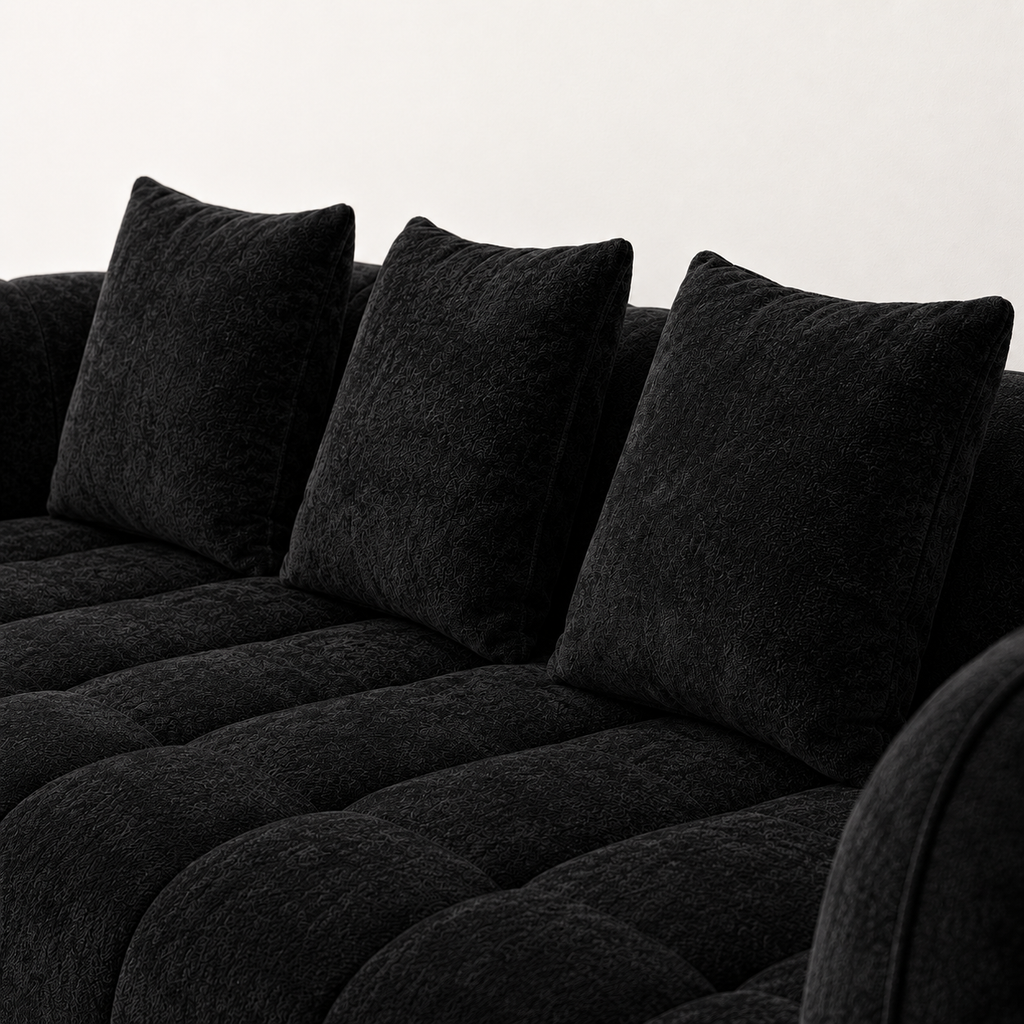 Canapé 3 places bubble en velours chenille noir