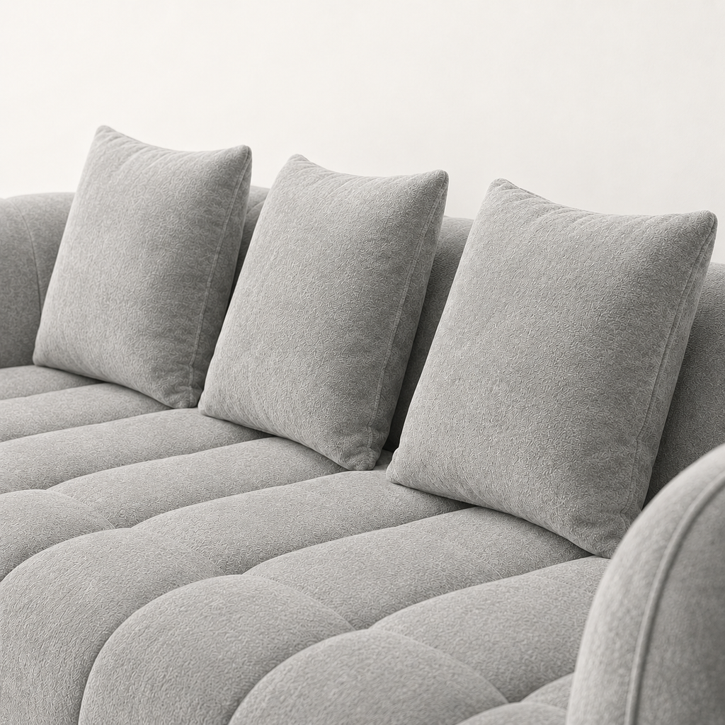 Canapé 3 places bubble en velours chenille gris clair