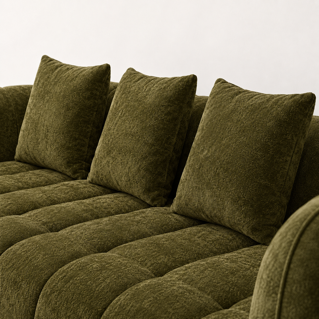 Canapé 3 places bubble en velours chenille vert kaki