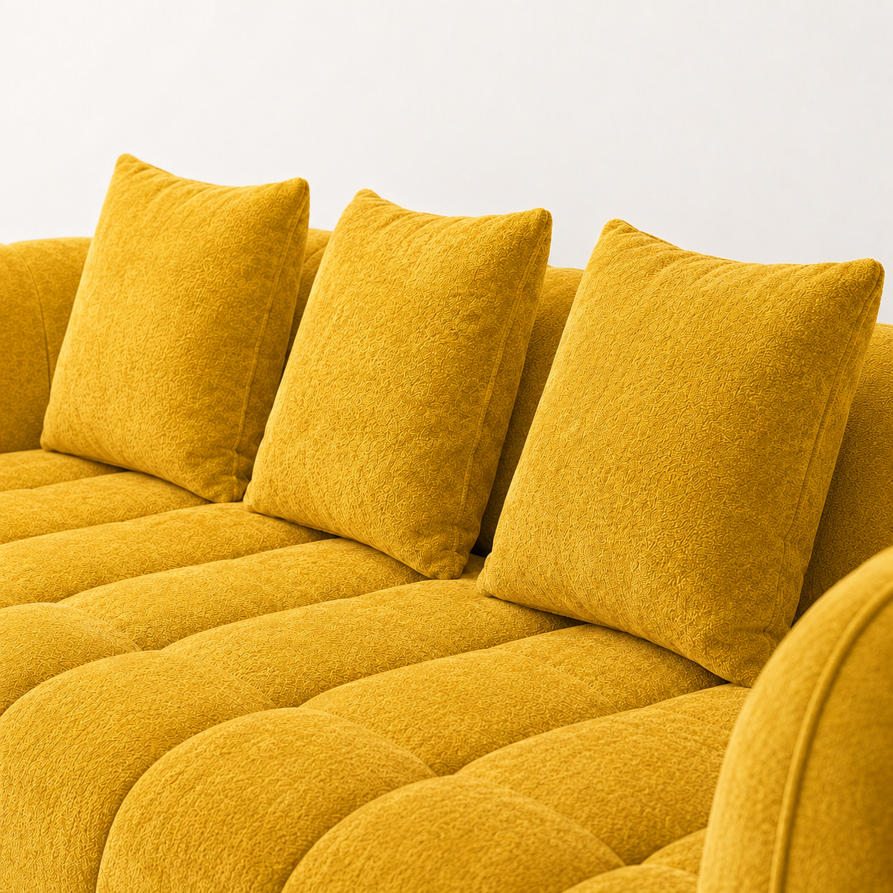 Canapé 3 places bubble en velours chenille jaune