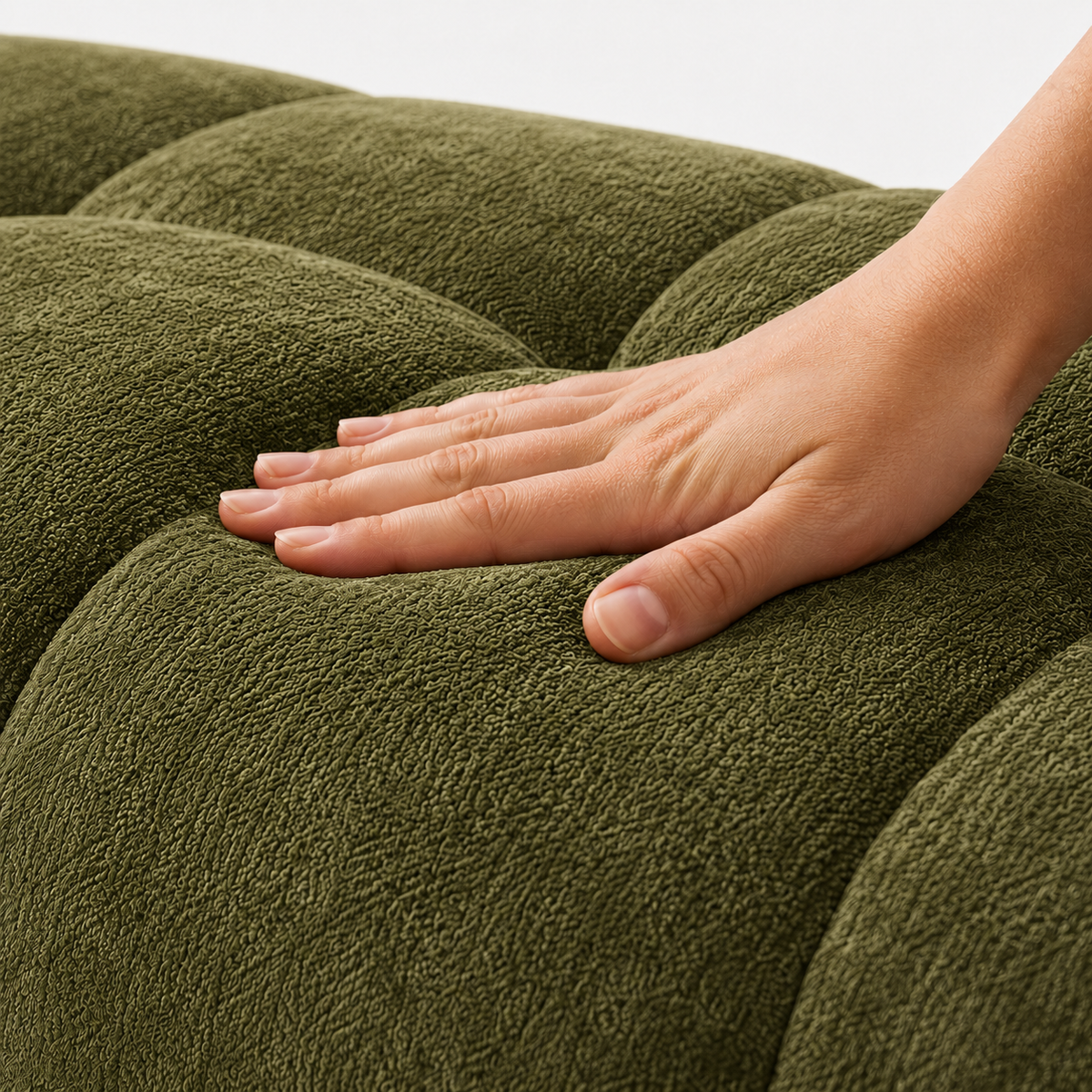 Canapé 3 places bubble en velours chenille vert kaki