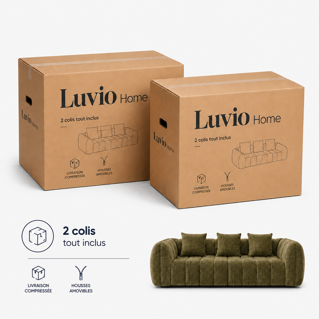 Canapé 3 places bubble en velours chenille vert kaki