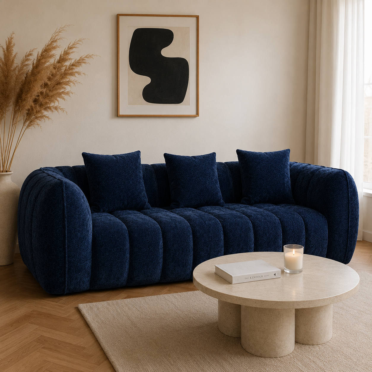 Canapé 3 places bubble en velours chenille bleu marine