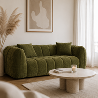 Canapé 3 places bubble en velours chenille vert kaki