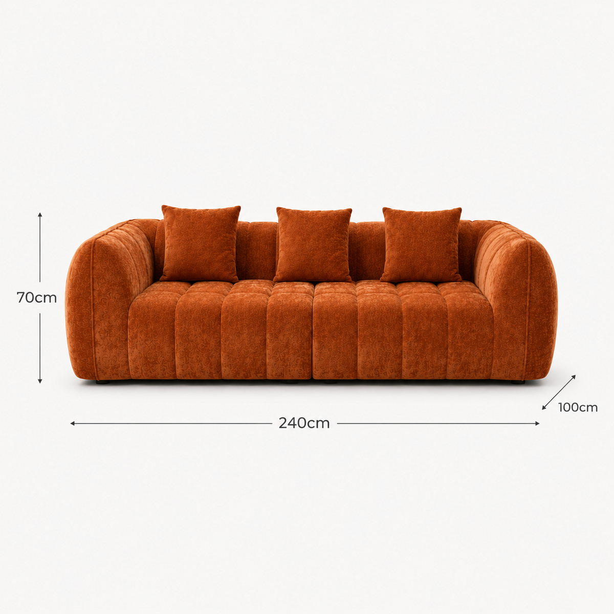 Canapé 3 places bubble en velours chenille terracotta