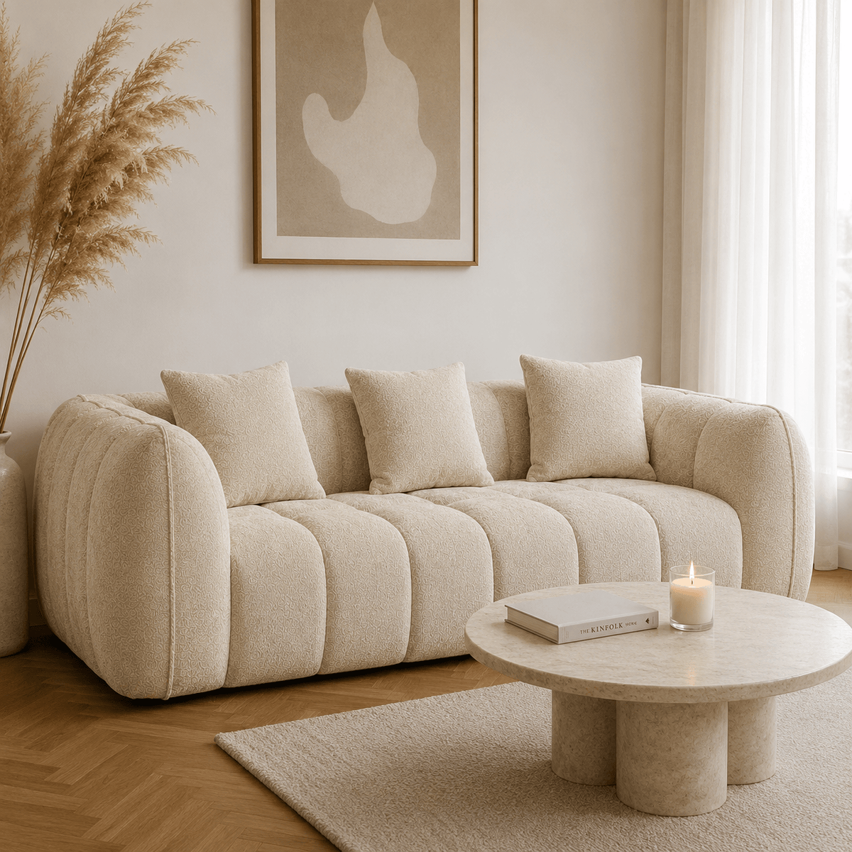 Canapé 3 places bubble en velours chenille beige Luvio Home