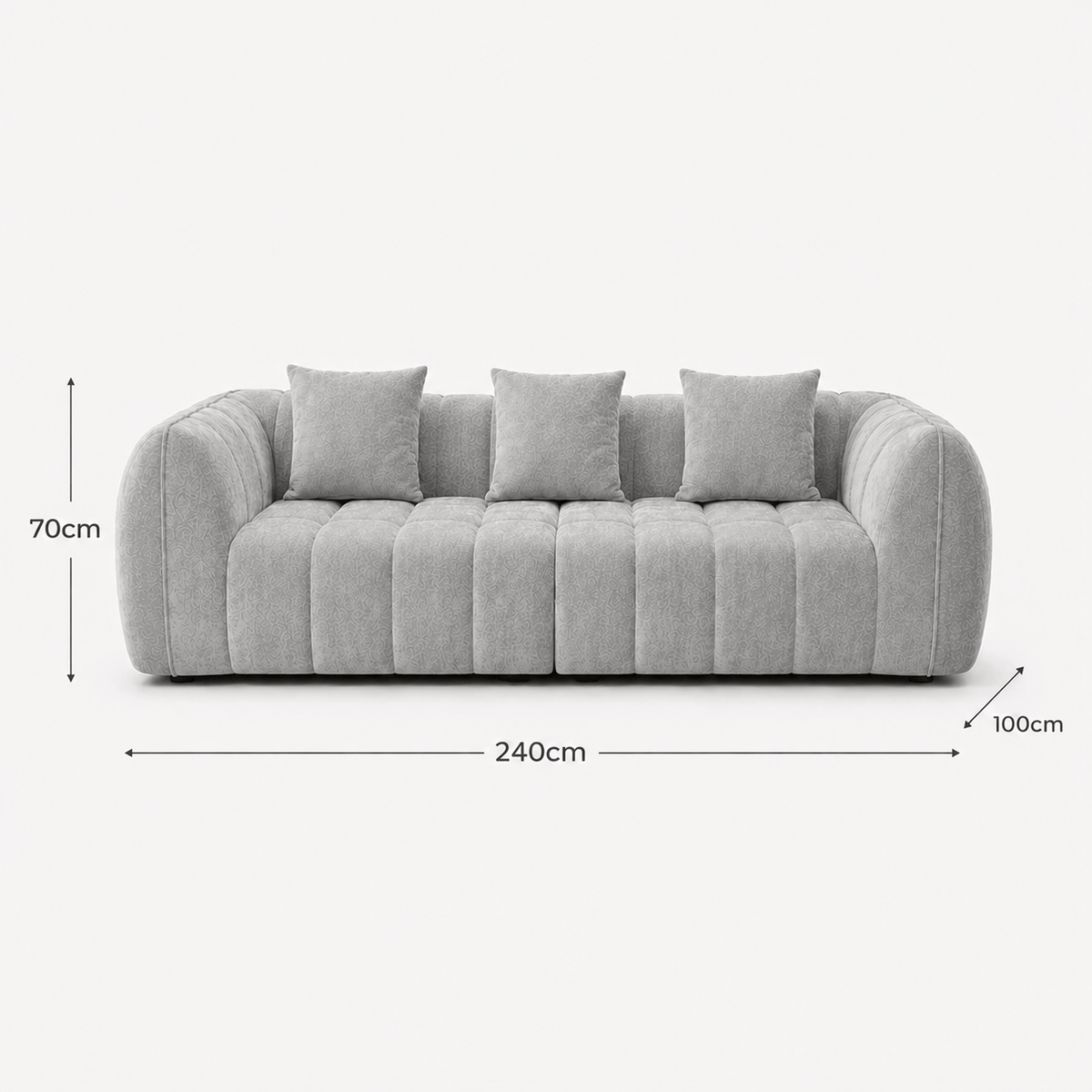 Canapé 3 places bubble en velours chenille gris clair Luvio Home