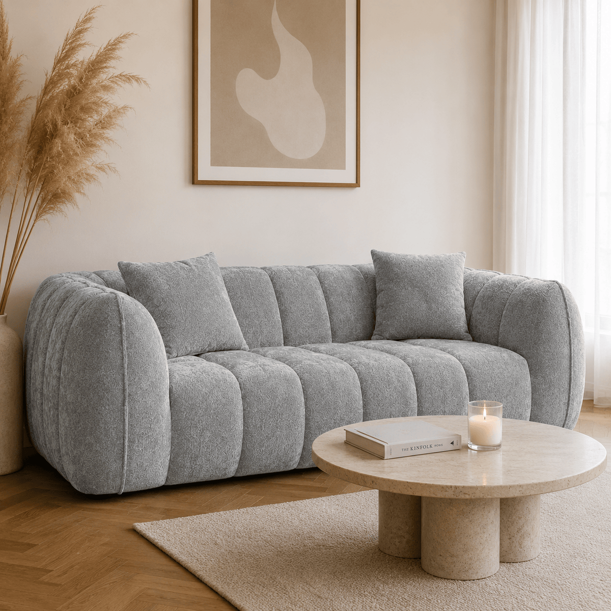 Canapé 3 places bubble en velours chenille gris clair Luvio Home
