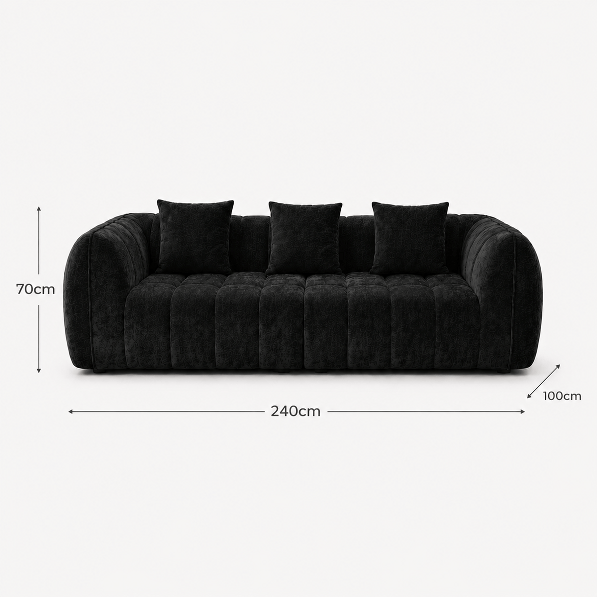 Canapé 3 places bubble en velours chenille noir Luvio Home