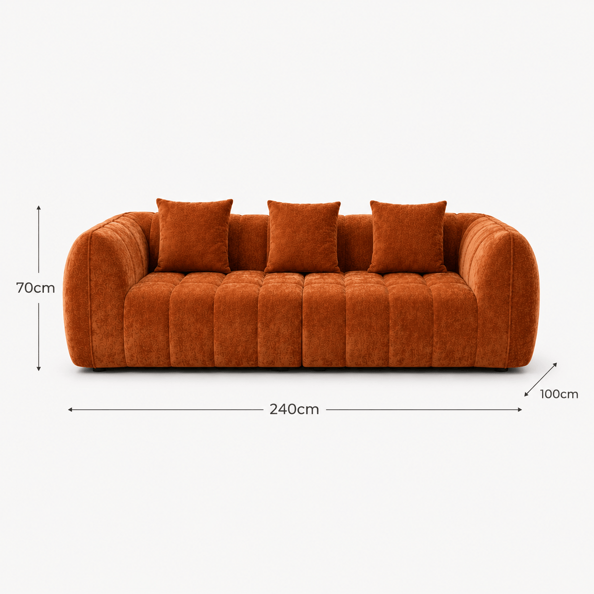 Canapé 3 places bubble en velours chenille terracotta Luvio Home