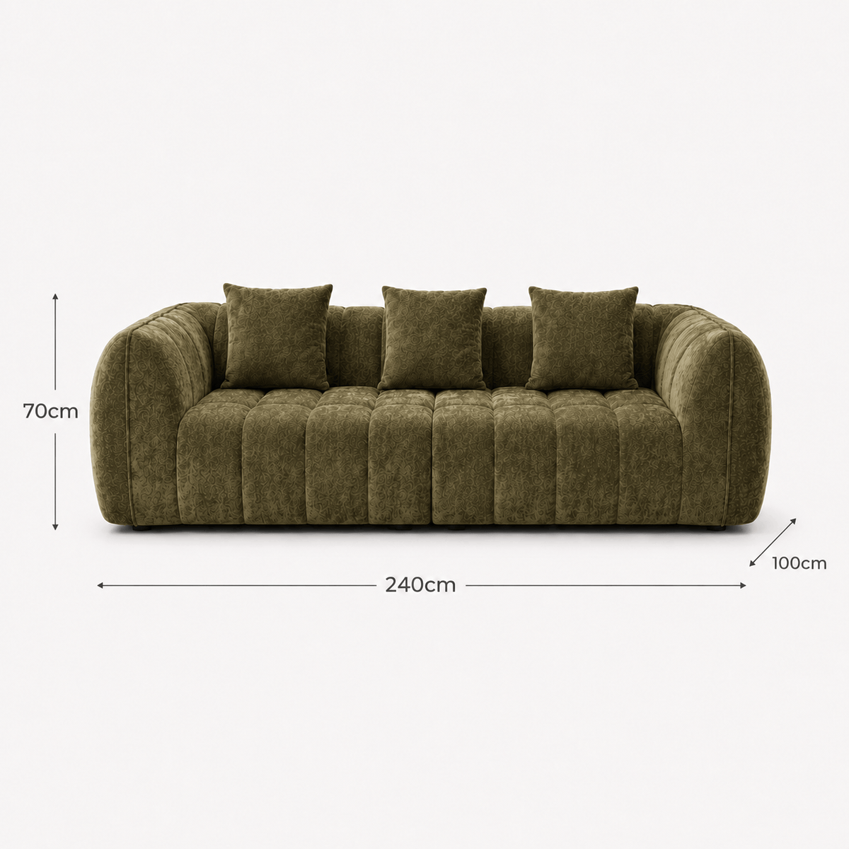 Canapé 3 places bubble en velours chenille vert kaki Luvio Home