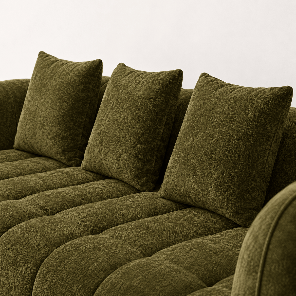 Canapé 3 places bubble en velours chenille vert kaki Luvio Home