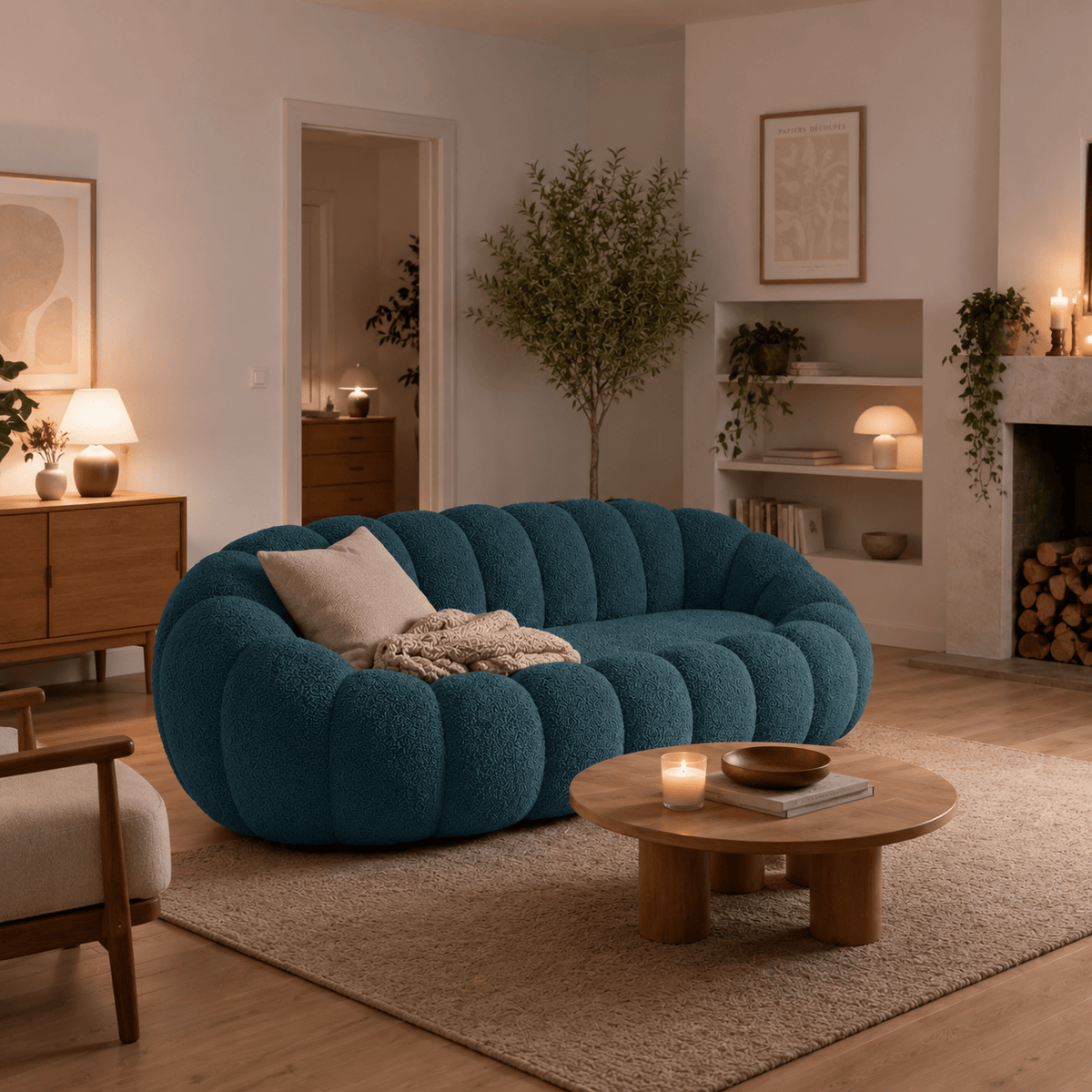 Canapé bubble bouclé bleu canard 2 places Luvio Home