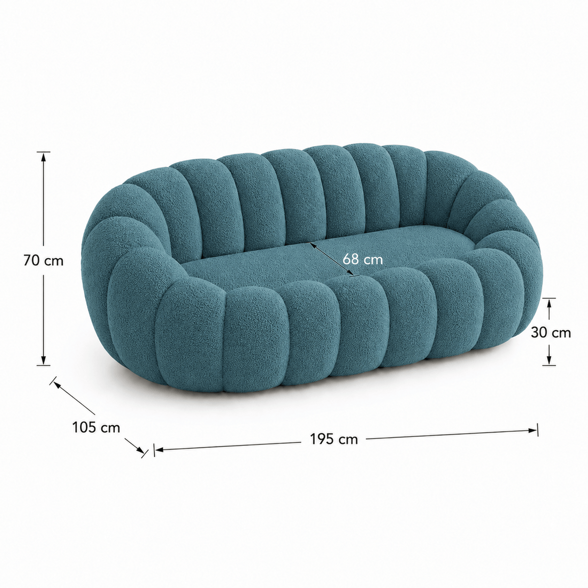 Canapé bubble bouclé bleu canard 2 places Luvio Home