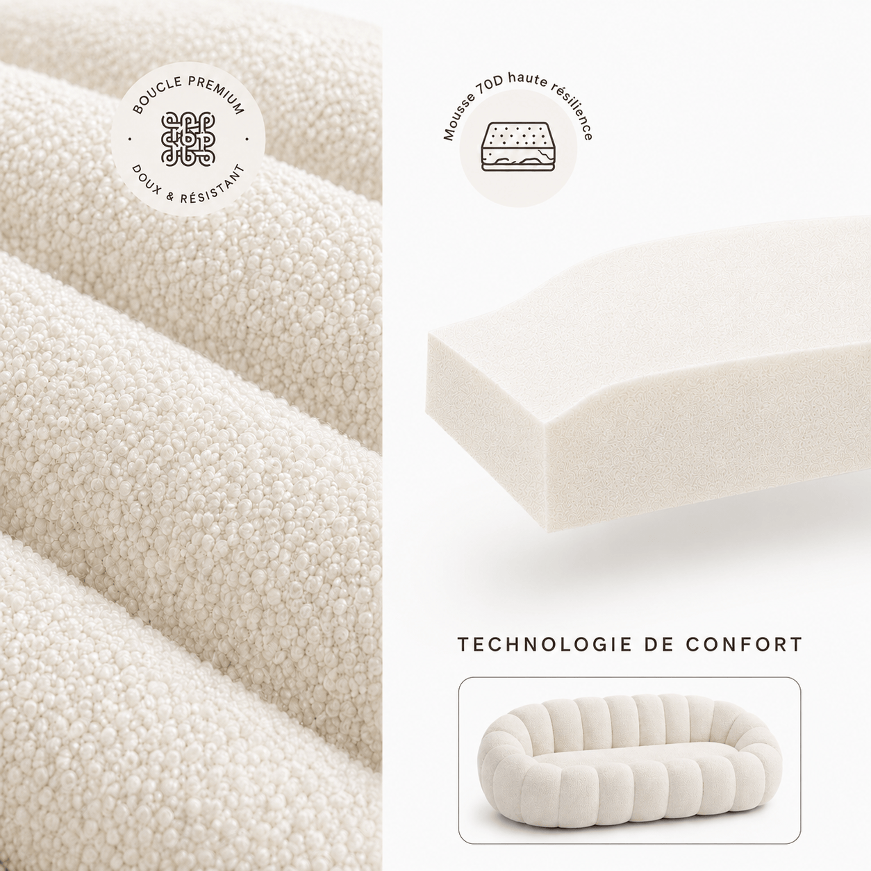 Canapé bubble bouclé crème 2 places Luvio Home
