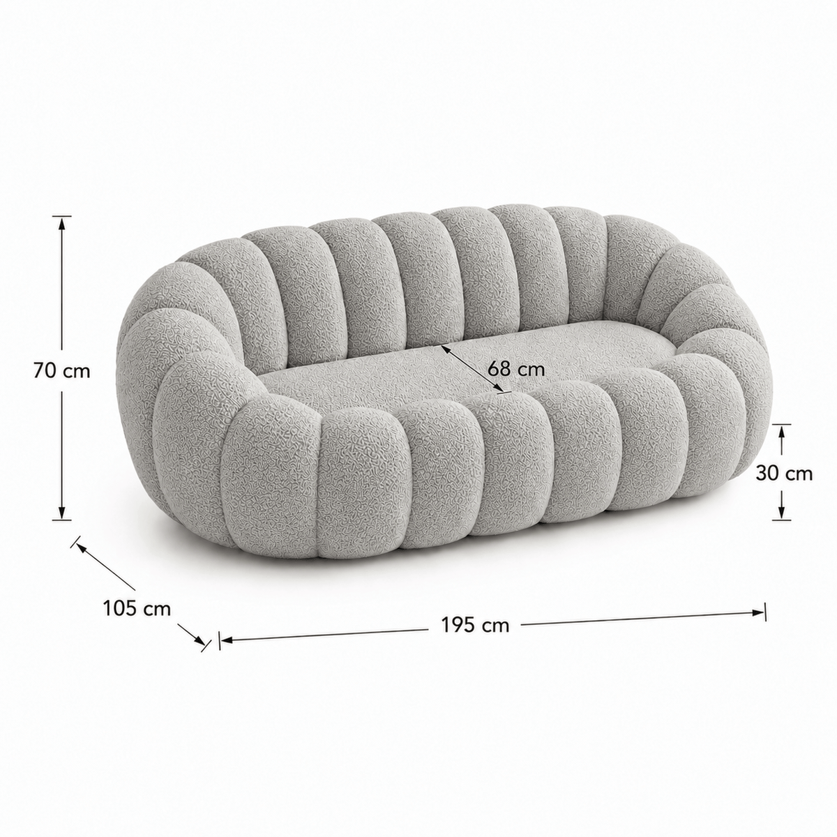 Canapé bubble bouclé gris clair 2 places Luvio Home