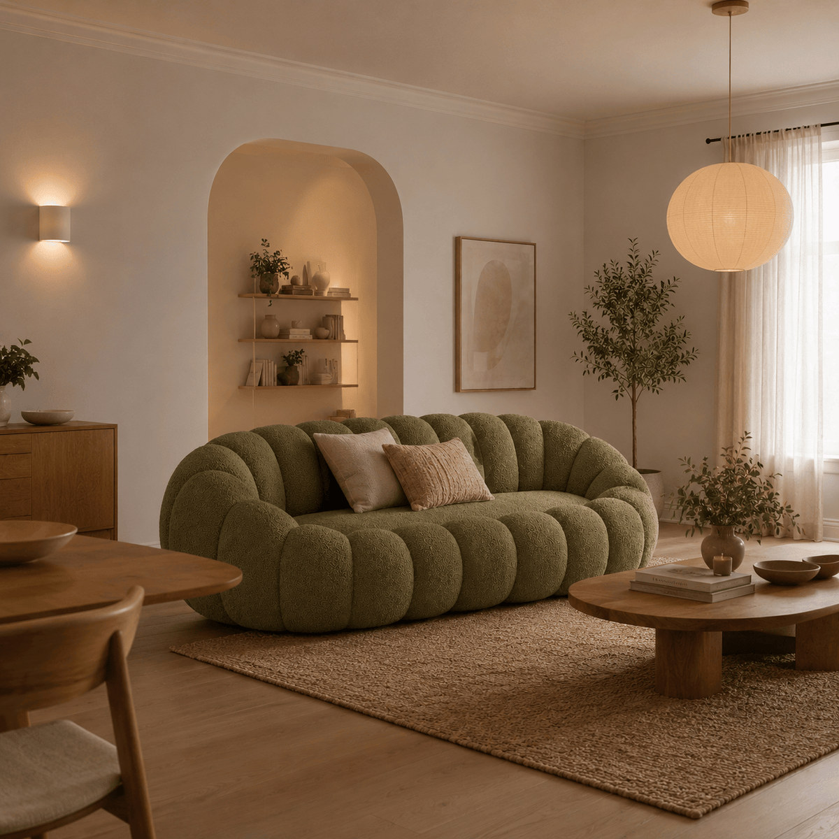 Canapé bubble bouclé kaki 2 places Luvio Home