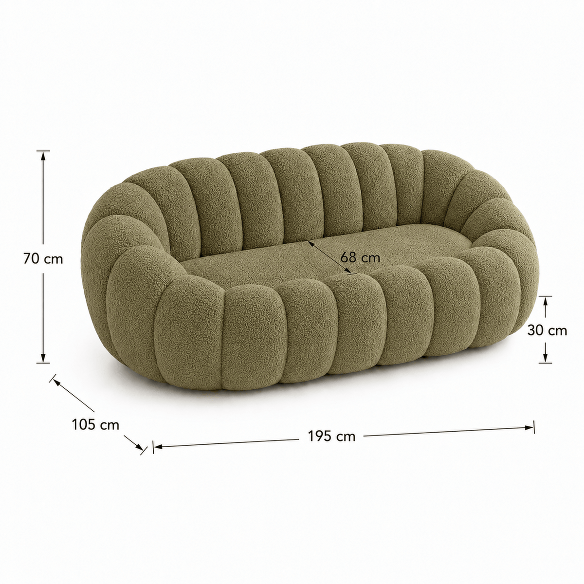 Canapé bubble bouclé kaki 2 places Luvio Home
