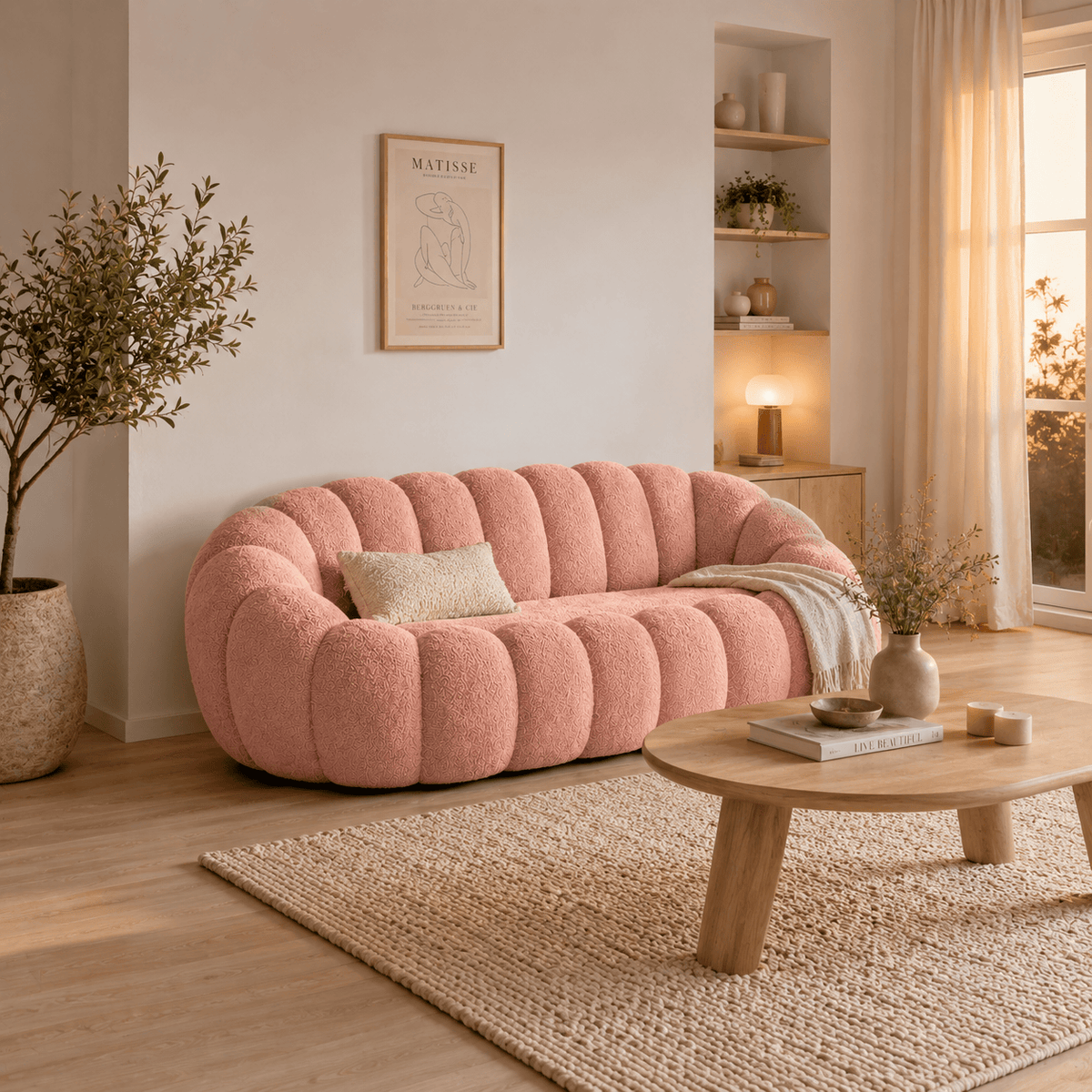 Canapé bubble bouclé rose 2 places Luvio Home