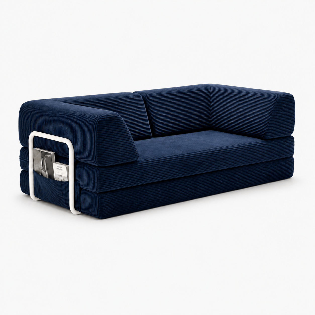 Canapé-lit convertible velours côtelé bleu 2 places Luvio Home