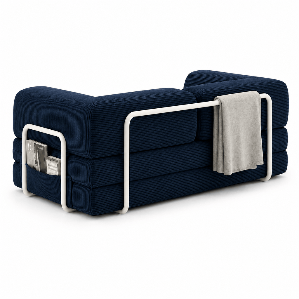 Canapé-lit convertible velours côtelé bleu 2 places Luvio Home